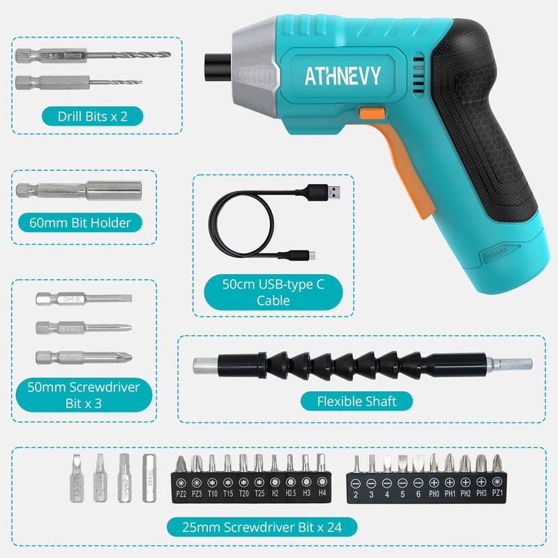 Electric Screwdriver, Rechargeable 3.7V Cordless Screwdriver with 29pc Bit Set,