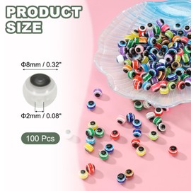 YOKIVE 100 Pcs 8mm Evil Eye Beads, Resin Turkish Evil Eye Charm Handmade Round Beads Loose Spacer Beads Great for DIY Art Craft Bracelet Necklace Earrings Making (White)