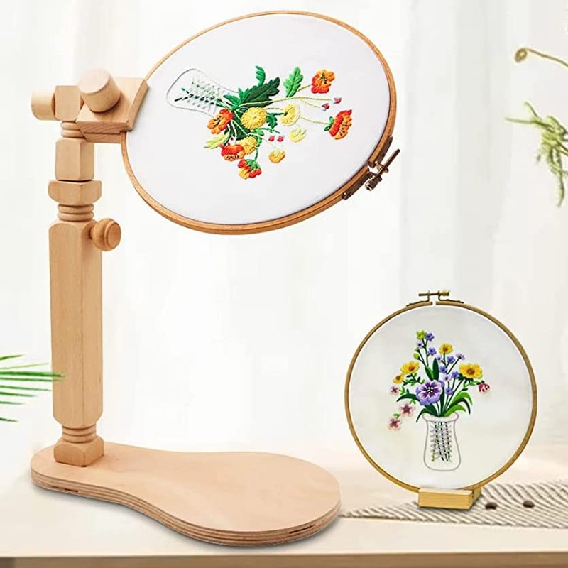 Embroidery Stand, Size Adjustable Embroidery Frame Hoop Stand, Natural Beech