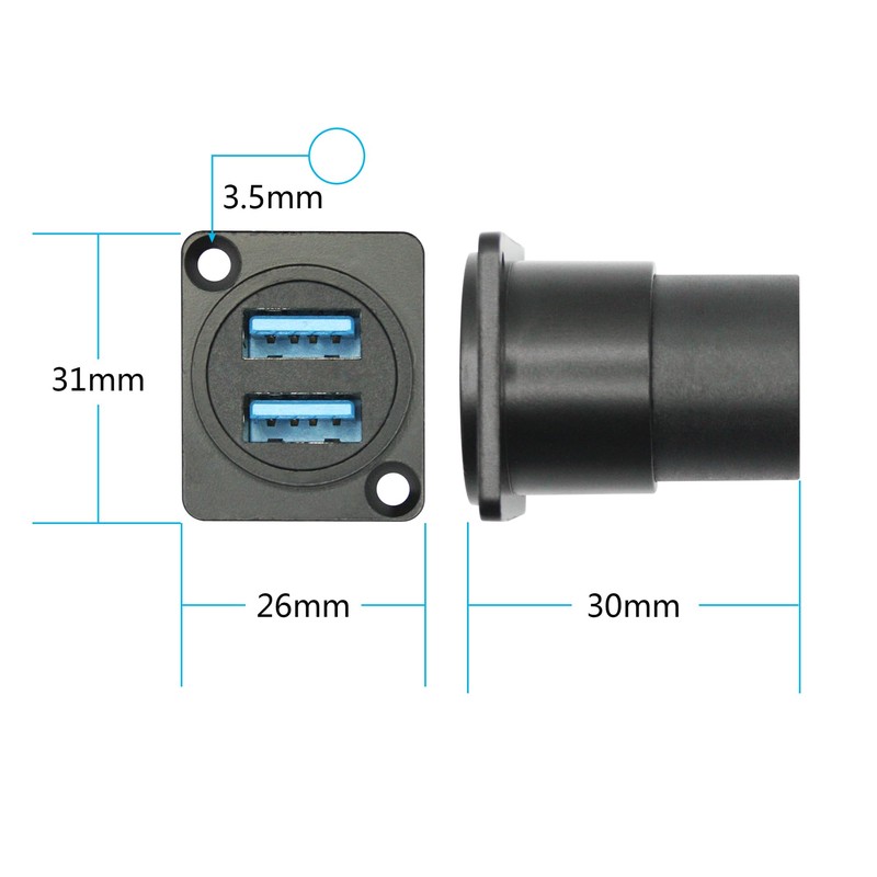 Maixbomr Dual USB 3.0 Panel Mount Connector Adapter, D-Type USB