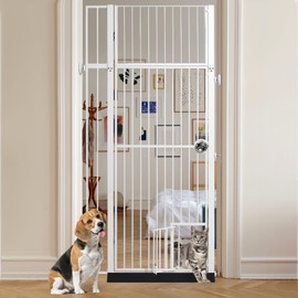 71" Extra Tall Pet Gate with Cat Door, 29-37.5" Extra Wide Full Door Cat Gate for Doorway, No Drill Pressure Mounted Gate for Cats, Pet Barrier Indoor, No Jumping Over for Stairs Hallway, White