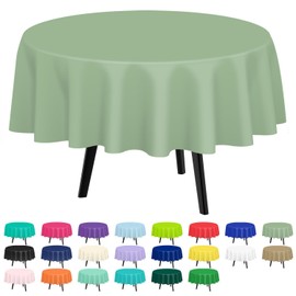 QIKSION 2 Pack Sage Green Plastic Tablecloth Disposable Circle Table Covers Green Table Cloths for Parties Bridal Shower Birthday Wedding, Fits 6 Foot Round Tables (84 Inch)