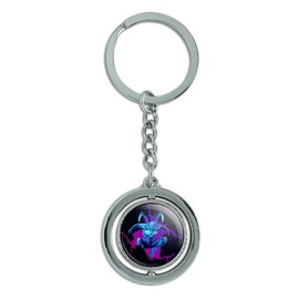 GRAPHICS & MORE Blue Beetle Character Pose Keychain Spinning Round Chrome Plated Metal