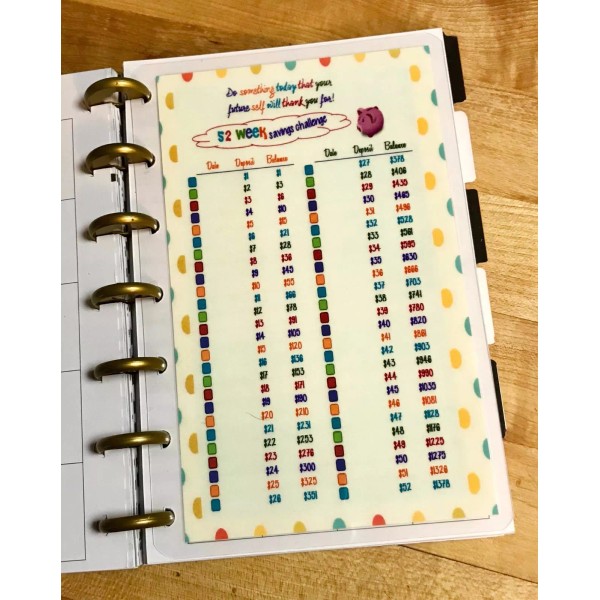Handmade 52 Week Savings Challenge no date 2 Sided Dashboard