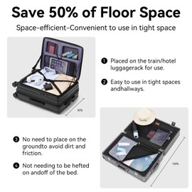 ROAMING 20 Inch Carry On Luggage Hard Shell Suitcases with Wheels Cup Holder Tsa Approved Luggage Suitcase Travel Luggage for Women Men Rolling Luggage Bags for Business Trip Weekender-Black