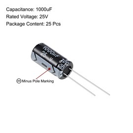 sourcing map 1000uF 25V Capacitor, Aluminum Electrolytic Capacitors 105C High Temp 25pcs