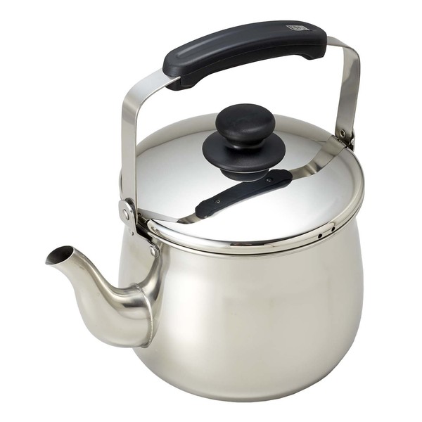 Wacoat Trading H-2042 Kettle, Silver, 10.0 x 7.3 x 10.0 inches (255 x 185 x 255 mm), Wide Mouth, 3.4 qt (3.2 L), IH Compatible, Stainless Steel, Elmers