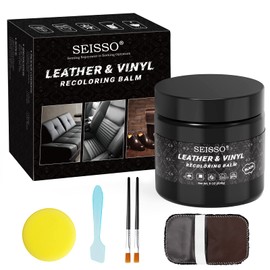 SEISSO Leather Recoloring Balm, Leather Repair Kit for Furniture, Leather Scratch Remover, Leather Color Restorer for Couch, Leather Dye Paint for Faded, Cracked and Damaged Leather (Black)