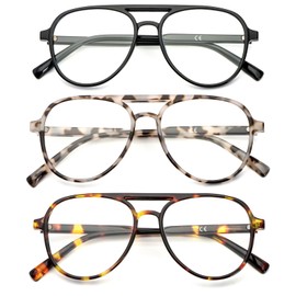 DXYXYO 3 Pack Oversized Retro Aviator Reading Glasses for Women 2.5, Mens Classic Big Lightweight Blue Light Blocking Computer Readers, Black Grey Brown