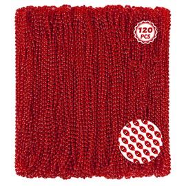 Huskein 120Pcs Red Mardi Gras Beads Necklaces, 33 Inch Oval Beads Necklaces Valentine's Accessories, Red Christmas Party Supplies Valentine Favors for Christmas Party Valentine's Dance Decor