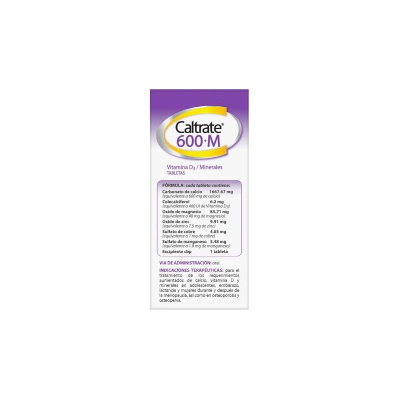 Caltrate 600m Suplemento Multivitamínico Calcio Vitamina Minerales 600 Tabletas