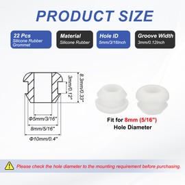 PATIKIL Silicone Rubber Grommets, 22 Pcs 5/16"(8mm) Drill Hole, 3/16"(5mm) Inner Dia. Top Hat Wire Gasket Rubber Hole Plug for Wiring Irrigation System Firewall, White