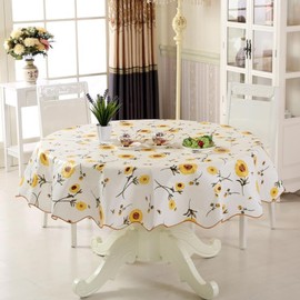 CHENGZI 180cm Round Hotel Tablecloth Pure Color Restaurant Tablecloth Polyester Fabric Tablecloth Home Dinner Table Cloth,Washable Table Cover for Bridal Shower Wedding Party (SUN)