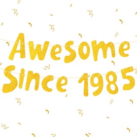 HZHSGLY 40th Birthday Decorations, Awesome Since 1985 40th Gold Glitter Birthday Banner Party Decorations for Men Women (Awesome Since 1985)