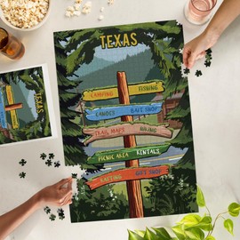 Lantern Press 1000 Piece Jigsaw Puzzle, Texas, Signpost, Forest and Camp