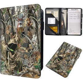 Server Book for Waitress – PU Leather Cute Server Organizer with Zipper Pocket, Card & Money Holder, Pen Loop – Fits Apron – Waitress Book for Servers, Camouflage Huntsman