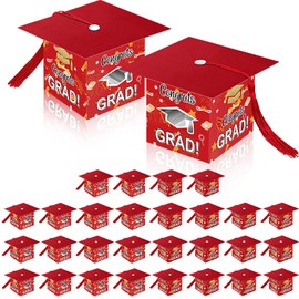 Pajean 30 Pcs Graduation Cap Candy Gift Box Grad Hat Gift Box Treat Boxes with Tassels Graduation Party Favors for Guests Class of 2025 Decorations(Red)