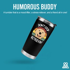 Don't Stop Retrievin Vacuum Insulated Tumbler Golden Retriever Gifts Dog Mom Dad Pet Lover Owner Retro Stainless Steel with Removable Lid and Straw Travel Mug 20 oz Black