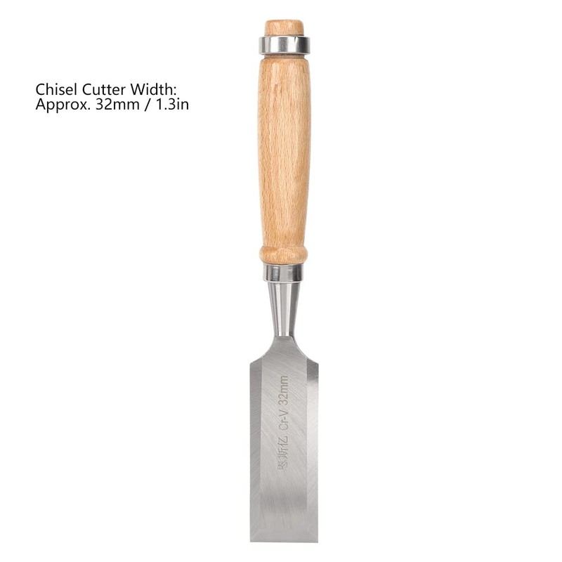 Cr-V 32 mm Wood Flat Chisel Carpentry Tools Wooden Handle
