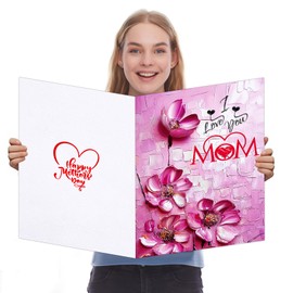 D4DREAM Jumbo Mothers Day Card for Mom 20”x 14.3”I Love You Mom Happy Mother's Day Greeting Card Large Pink Floral Mothers Day Gifts Card for Best Mom from Daughter Son Kids All of Us