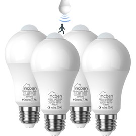 McDen Motion Sensor Light Bulb, Indoor Motion Activation Detector Light Bulb, E26 Base Dusk to Dawn Security Night Light 13.5W Equivalent 100W 6000K Daylight 4 Packs