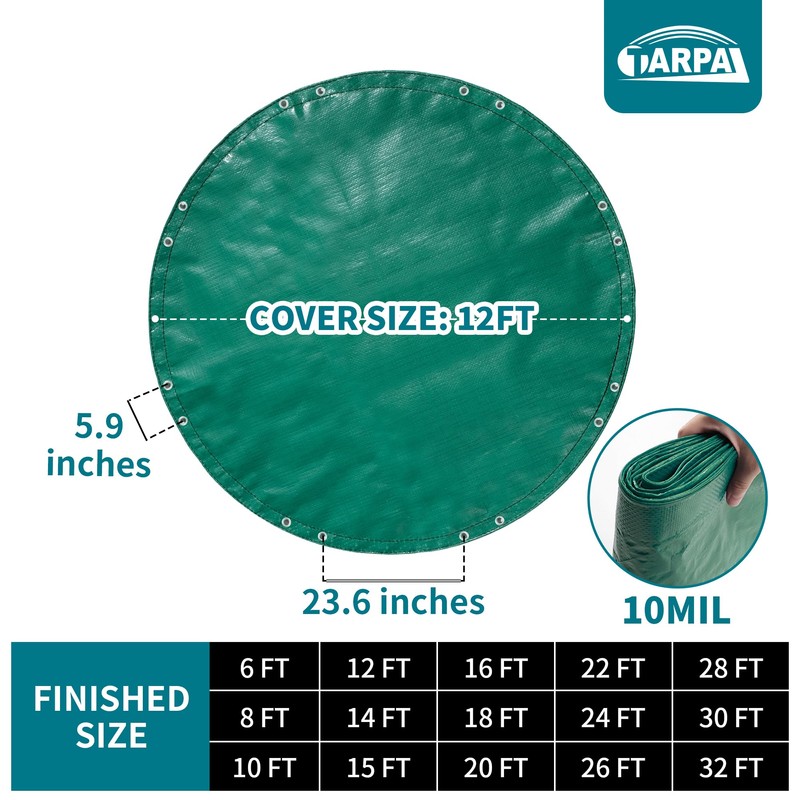 TARPAL 12ft Heavy Duty Round tarp Waterproof with Accessories 10mil