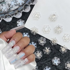 100Pcs Snowflake Nail Art Charms Christmas Nail Rhinestones Silver Gold Transparent Snowflakes Designs 3D Resin Manicure Decorations Winter Xmas Snowflake Nail Jewels for Women Acrylic Manicure DIY