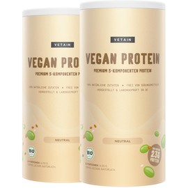 VETAIN Vegan Protein Powder, Neutral, 23 g Protein per Serving, 1200 g Protein Powder, Made from 5 Vegetable Protein Sources, No Allergens and Sucralose, Laboratory Tested and Produced in Germany