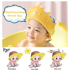 Heatunk Adjustable Baby Shower Cap Shield and Crown Shampoo Cup - Yellow, Ideal for Hair Washing, Shampooing, Face Protection - Kids' Bath Accessory