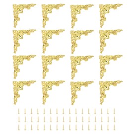 uxcell 16pcs Vintage Flat Corner Bracket 2"x2" Decorative Metal Desk Corner Protectors with Screw for Box Cupboard Decorative Furniture Gold