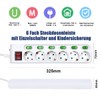 EXTRASTAR ExtraStar 6-Fach Steckdosen Kindersicherung,2m Kabel Steckdosenleiste mit Einzelschalter,16A/230V, MAX.3680W,