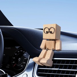 Kenmohuo shaking wooden man figurine for car, Fun Dashboard Decoration for Car, Handcrafted Wooden Figure with Magnetic Expressions, Unique Desk Buddy Toy and Quirky Gift
