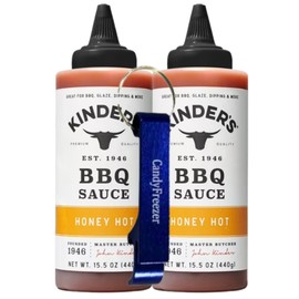 Candy Freezer Kinders Honey Hot BBQ Sauce 15.5 oz Bottle (Pack of 2) Premium Sweet and Spicy Barbecue Sauce for Grilling, Glazing, Marinades, and Dipping with Bottle Opener Keychain (Honey Hot) Keychain