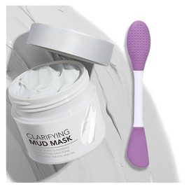 LFuTPm Clarifying Deep Cleansing White Mud Mask - Pore Minimizing Facial Mask with Hyaluronic Acid, for Oily, Dry & Combination Skin, Includes Dual-Ended Silicone Brush (1.76 Oz)