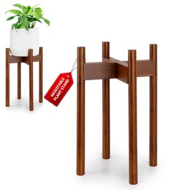 Fox & Fern Adjustable Plant Stand for Indoor Plants - Tall 8 to 12 Inch Mid Century Modern Plant Stand w Adjustable Width; Woven Bamboo Plant Stand; Floor Plant Stand; For 8, 9, 10, 11 & 12 Inch Pots