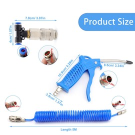 HERKINDNESS Compressed Air Blow Gun, Multifunctional Air Gun, Compressed Air Guns with 5 Metre Spiral Hose, Compressed Air Gun for Cleaning Car Interiors and Furniture