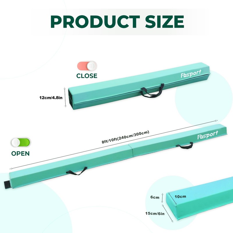 FBSPORT 8ft/10ft Balance Beam Folding Floor Gymnastics Beam Equipment PU