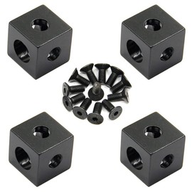 Zeberoxyz Pack of 4 Corner Angle Cube Black with Screws 2020 Series Aluminium Block Cube for Slot 6 mm Aluminium Extrusion Profile 3D Printer Accessories (4 Pieces Cube Corner with Screws)