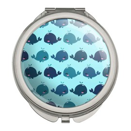 Cute Kawaii Whales Pattern Compact Travel Purse Handbag Makeup Mirror
