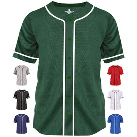 Exxact Sports Blank Baseball Jersey Men, Full Button Down Plain Baseball Jersey, Sports Uniforms Men Women Jersey - (Dark Green, Adult Large)
