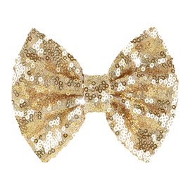 Lanmerry 5 inch Glitter Sequin Gold Hair Bows and Clips for Baby Toddler Girls - Big Hair Accessories