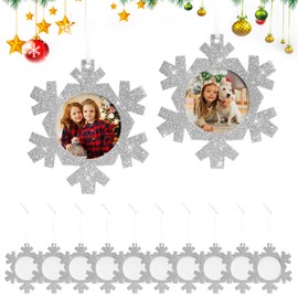 NHTJTHE Pack of 12 Mini Picture Frames Christmas Felt for Hanging, Christmas Tree Pendant Glitter, Hanging Christmas Tree Decoration Photo Frame, Christmas Tree Decoration (White)