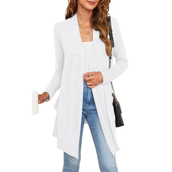 Long White Cardigan for Women with Pockets Lightweight Summer Cardigan