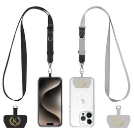 Cordivo Cell Phone Lanyard 2 Pack-2×Adjustable Crossbody Strap,2×Letter Patches,Universal Neck Strap Compatible with Most Smartphones and Wallets Keys Travel Essentials Black/Gray (Letter K)