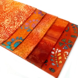Inferno Batik Fat Quarter Fabric Bundle - 5 Fat Quarters of 100% Cotton Fabric Batiks in Reds, Oranges, Yellows & Maroons by Sewing Cuts