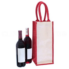 CleverDelights 4-Bottle Burlap Wine Totes - 14" x 6" x 6" - 5 Pack - 100% Natural Jute Burlap