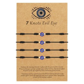 4pcs Evil Eye 7 Knot Lucky Bracelets, Rakhi for Brother and Bhabhi Adjustable Black String Amulet for Women Men with Gold Bead, Protection Jewelry Hand Bracelet