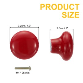 sourcing map 2 Packs Ceramic Drawer Knobs, Round Dresser Pulls, Decorative Drawer Knobs with M4 x 25mm Screw for Cupboard Wardrobe, Red