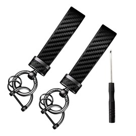 smilfuy Carbon Fiber Leather Car Keychain - Key Chain Ring Key Tag Car Key Fob Holder for Men Women - Anti-Lost D-Ring (Black, 2PCS)