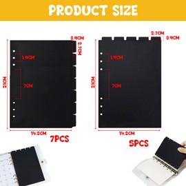 Sctmda Folder Dividers A5 Pack of 12 Plastic Index Dividers A5 Plastic Folder Dividers 6 Holes Index Dividers Ring Binder Register for Planner Notebook Loose Leaf Folder (Black)